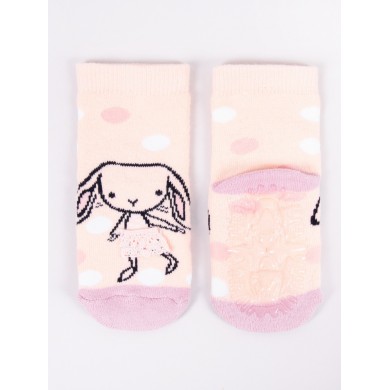 Šiltos kojinės su guminiu padu "Rabbit" peach