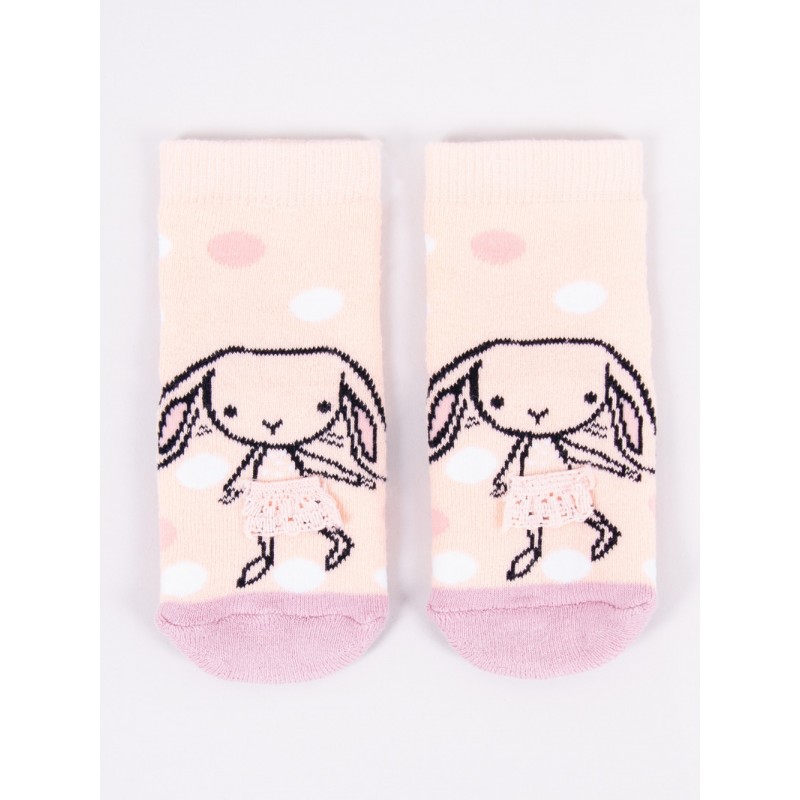 Šiltos kojinės su guminiu padu "Rabbit" peach