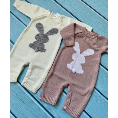 Vilnos šiltas šliaužtinukas/kombinezonas RABBIT pelenų rožės sp..