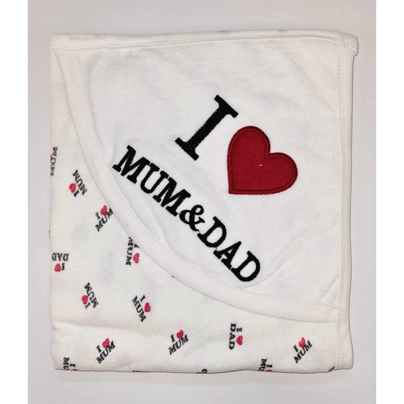 Rankšluostis su gobtuvu I LOVE MUM&DAD 90x80cm