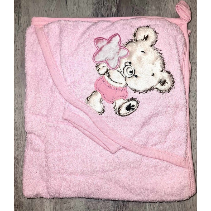 Rankšluostis su gobtuvu BEAR/ pink 90x80cm