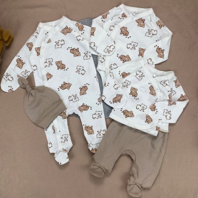 Naujagimio kraitelė išvirkščiomis siūlėmis SMALL BEARS  5 dalių