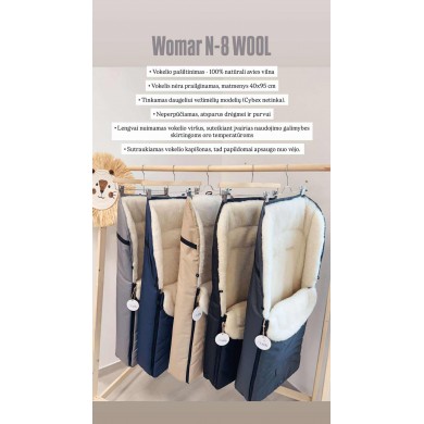 Žieminiai vokeliai su avies vilna "WOMAR"  Black wool