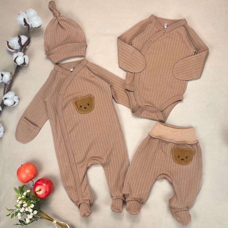 Naujagimio kraitelė išvirkščiomis siūlėmis ALL IN BROWN 4 dalių