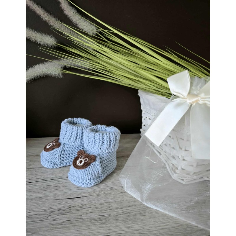 Merino vilnos rankų darbo tapukai BEAR baby blue