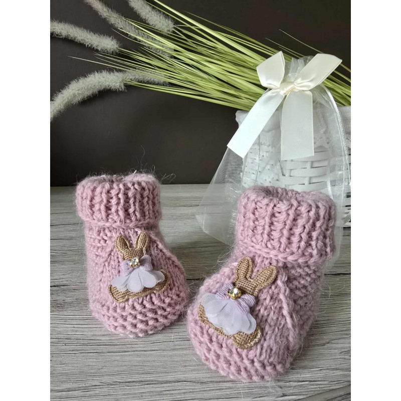 Merino vilnos rankų darbo tapukai RABBIT/dusty pink