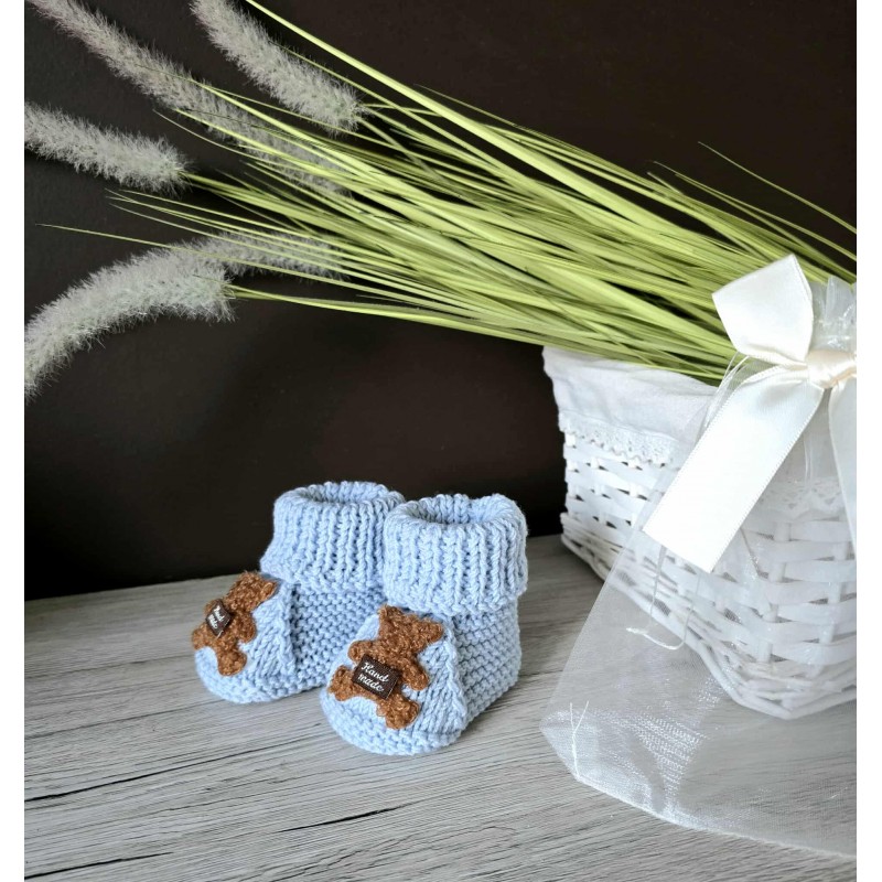 Merino vilnos rankų darbo tapukai TEDDY /baby blue