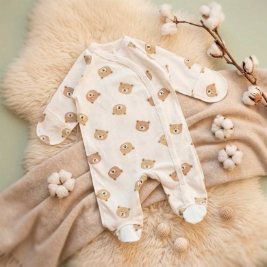 Šiltas šliaužtinukas su išvirkščiomis siūlytėmis SMALL BEAR/ beige