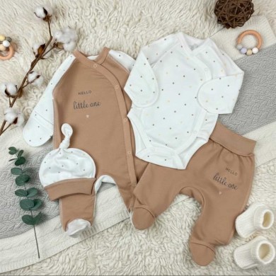 Naujagimio kraitelė HELLO white/brown išvirkščiomis siūlėmis