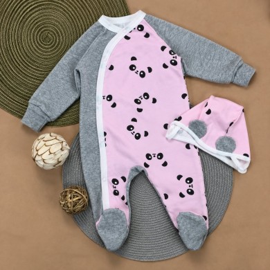 Šiltas šliaužtinukas išvirkščiomis siūlytėmis PANDA Pink