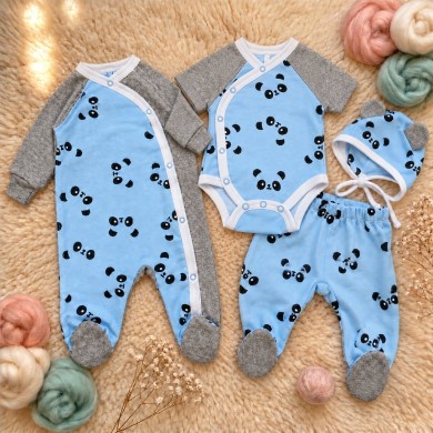Pašiltinta naujagimio kraitelė išvirkščiomis siūlėmis PANDA blue