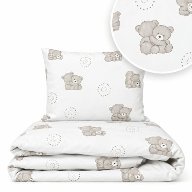 120cm užvalkalai antklodei ir pagalvei BEAR white/grey